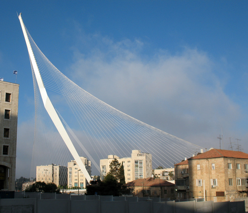 Calatrava's Chords Bridge for pedestrians and trains in Jerusalem. 