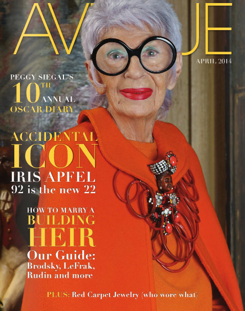 Iris Apfel April Cover of AVENUE — NYCSTYLIST | Wardrobe Styling ...
