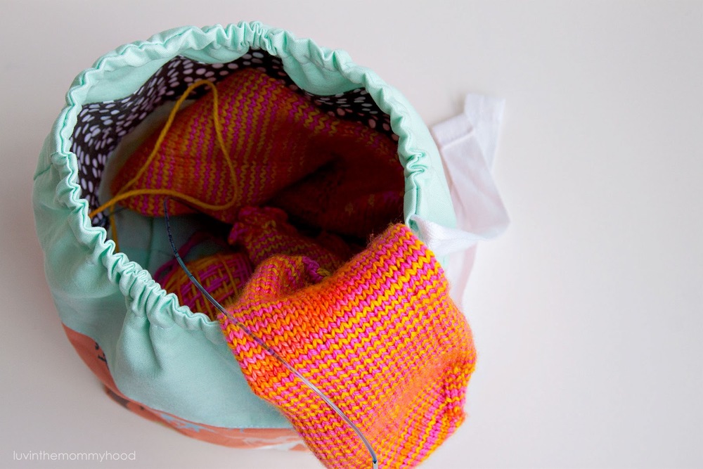 knitting bag fabric bag handmade bag market bag Sewn Project bagKnotentasche reversible Wollkorb shopping bag