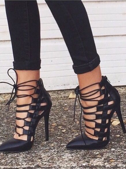  Black Lace Up Heels 