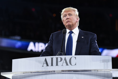 Republican nominee Donald Trump addressing the American Israel Public Affairs Committee (AIPAC) conference earlier this year. Credit: AIPAC.
