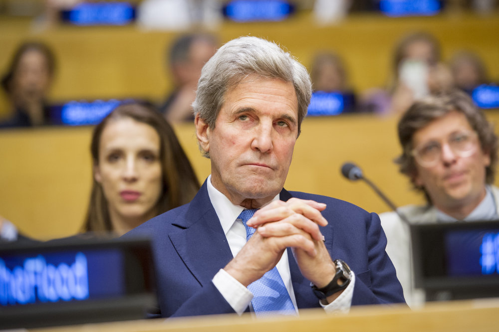 U.S. Secretary of State John Kerry attends the screening of the documentary film "Before the Flood” at the United Nations Oct. 20, 2016. Credit: UN Photo/Rick Bajornas.