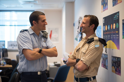 Maj. Omer Yuval (left), founder of the Israeli Air Force's Innovation Department, with Sgt. Ilan Regenbaum. Credit: IDF. 