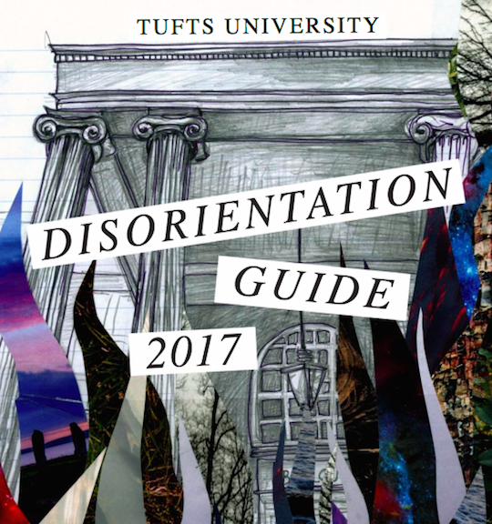 The cover page of the “Disorientation Guide” prepared for incoming freshmen at Tufts University. The guide accuses Israel of “white supremacy” and promotes “Israeli Apartheid Week.” Credit: Disorientation Guide.