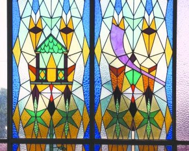Stained glass from the Dutch synagogue in Assen that is now displayed at Israel’s Yad Vashem Holocaust remembrance center. Credit: Yad Vashem.