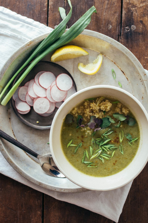spring garlic & radish top soup