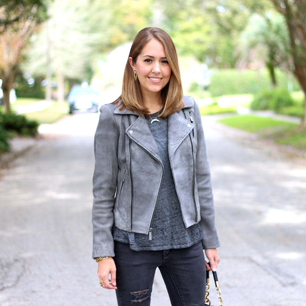Today's Everyday Fashion: Gray Leather Jacket — J's Everyday Fashion