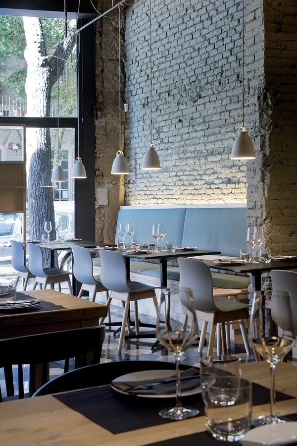 De Pasta Kantine, Rotterdam&nbsp;  In this restaurant interior, there is a wonderful mixture of a variety of styles and textures. &nbsp;Exposed brick wall, serves as a backdrop for softer lines of furnitures and accessories.&nbsp;