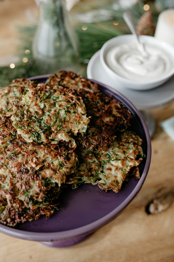 Host Molly Yeh's Brussels Sprouts Latkes & Balsamic Dijon Sour Cream.jpeg