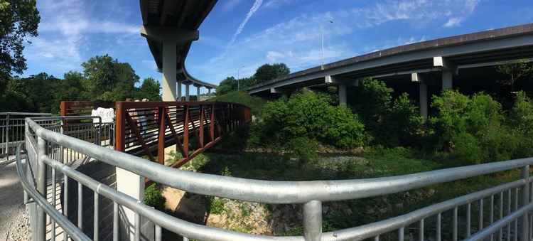 A panorama of the Cheshire Farm Trail shows the Ga. 400 fly-over above. 