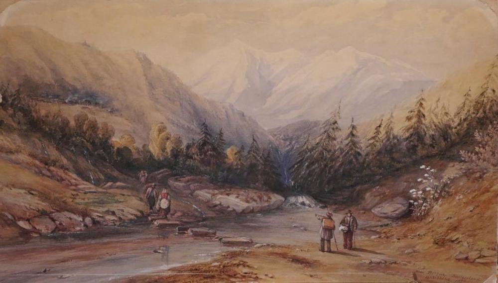 'Near Brienz, Switzerland' by H.J. Gibbins (watercolour on board, 26 by 45.5 cm).