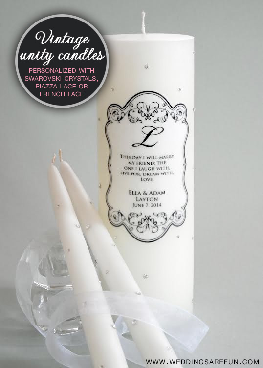 Vintage Unity Candles Personalized With Swarovski Crystals Or Lace