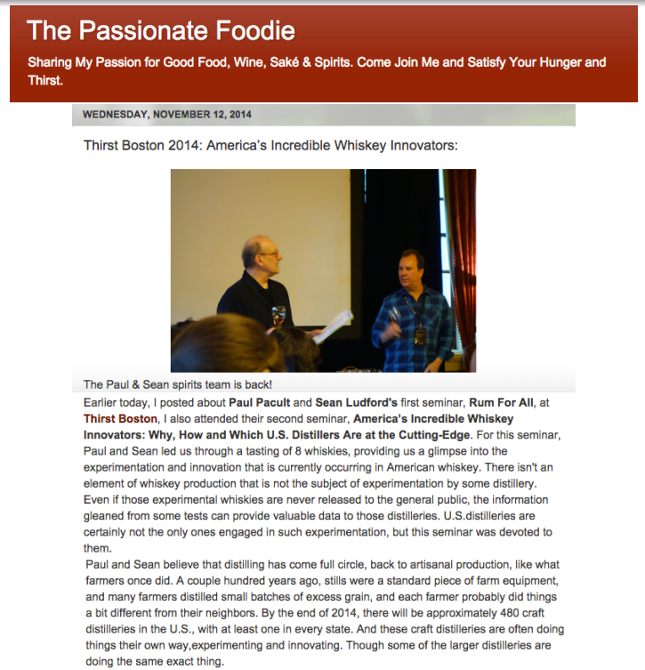 Passionate Foodie - American Whiskey Innovators Seminar Nov 12, 2014