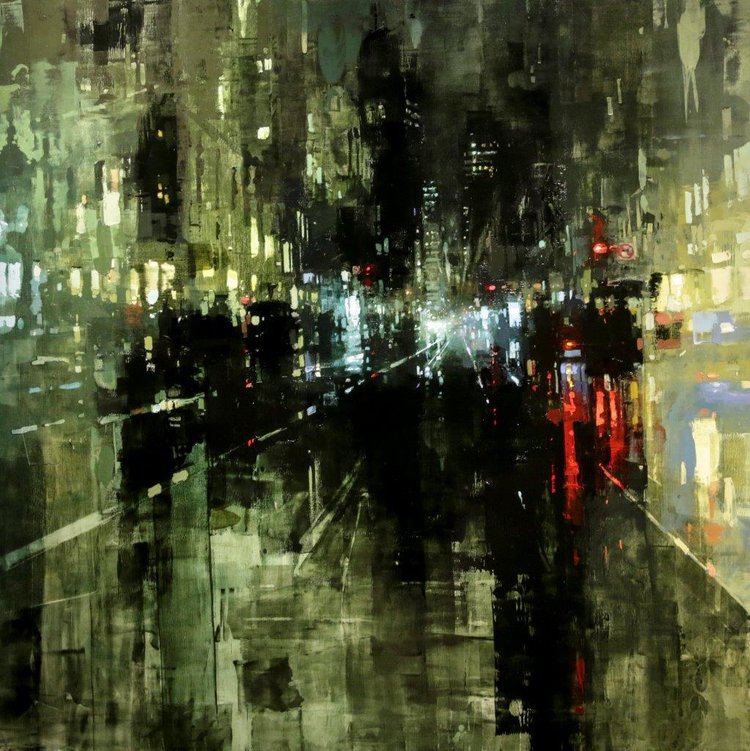  Night Rains in San Francisco - 36 x 36 inches - Oil on Panel - 1/2016 