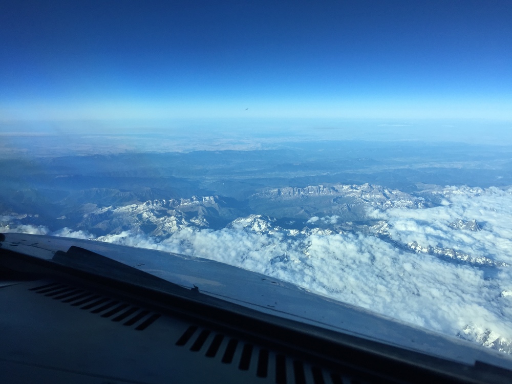  The Pyrenees. Between France and Spain, you can see here the cloud formations on the Northern side as we fly South to&nbsp;Madrid. 