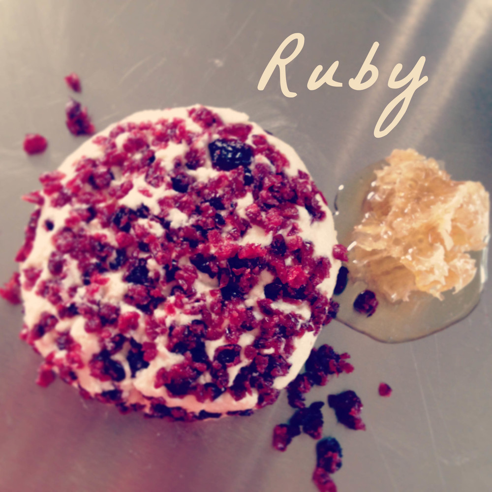 RUBY - honey infused chèvre round, studded with cranberries