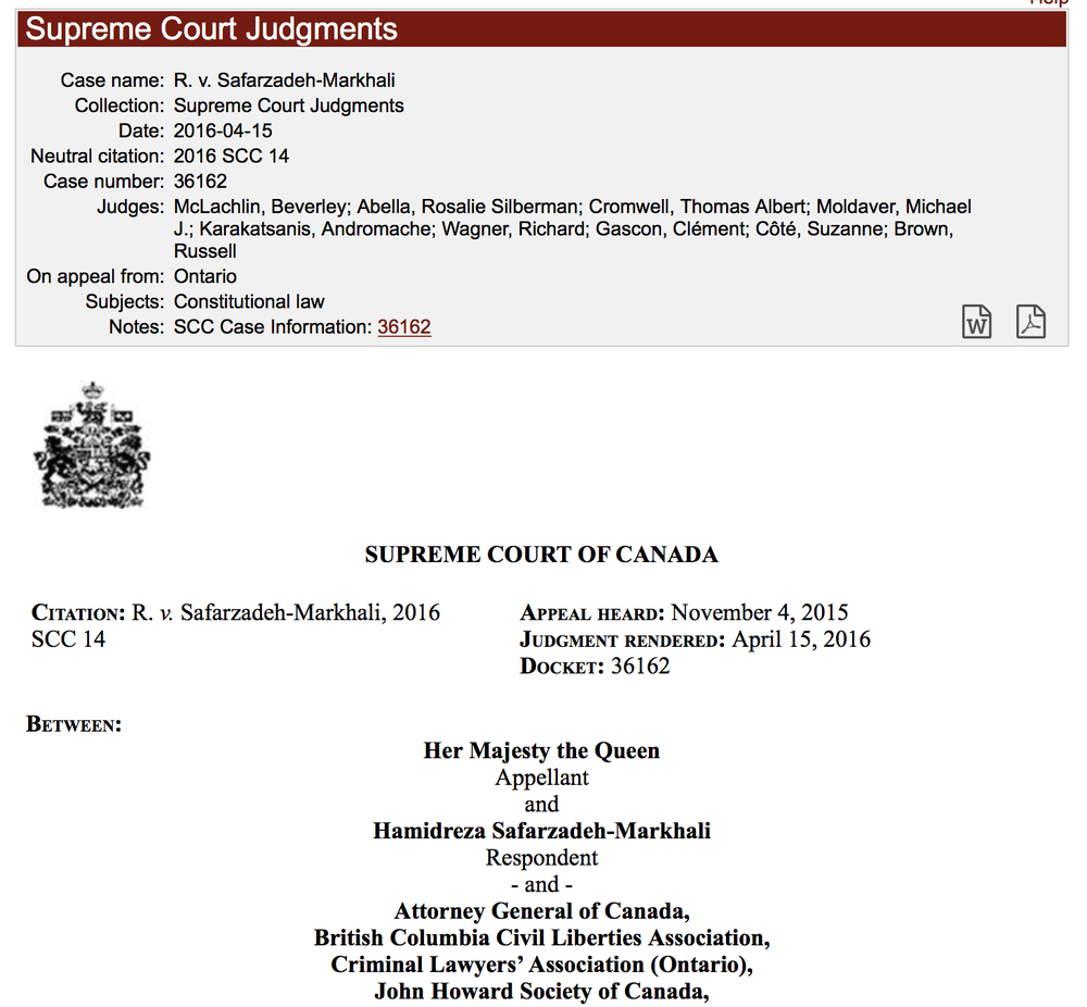Supreme Court of Canada Series: R. v. Safarzadeh-Markhali ...