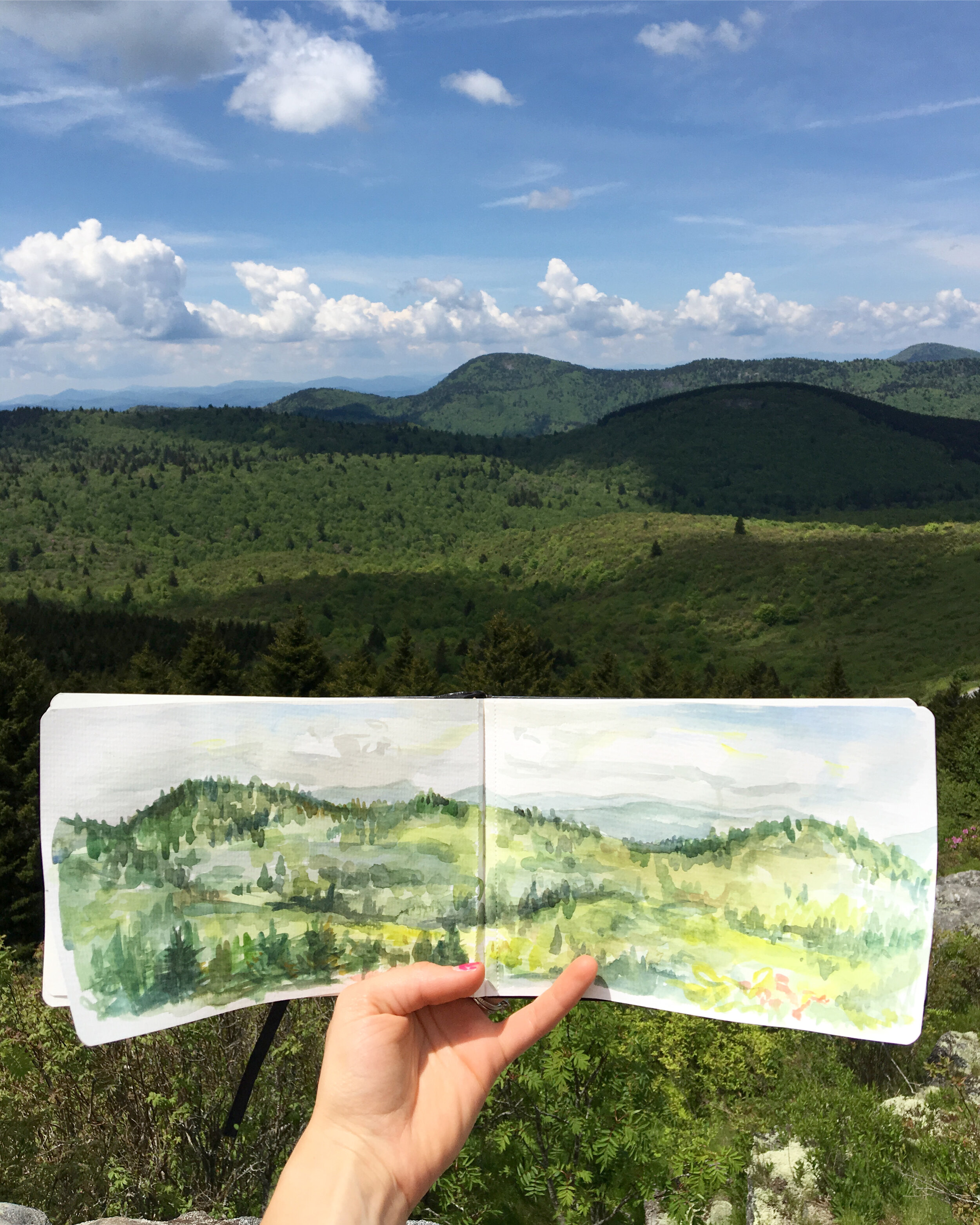 Remembering sunny days on mountaintops and making a goal for myself to use that sketchbook.