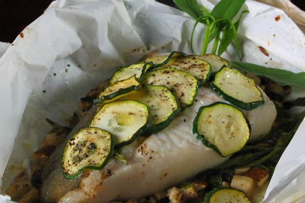 Halibut Cooked in Parchment Paper
