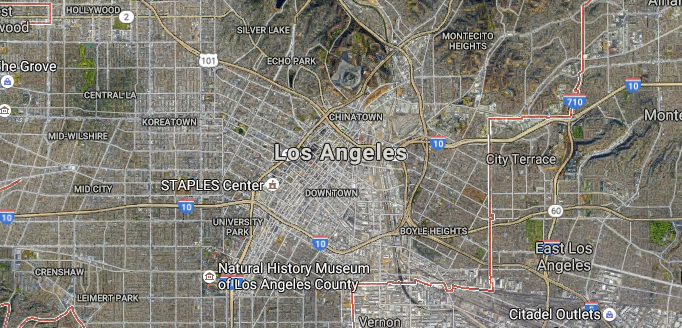 Los Angeles, perhaps the United States' most iconic example of sprawl, is a form of "dense sprawl" where a consistent density is maintained throughout the urbanized area. (Source: Google Maps)