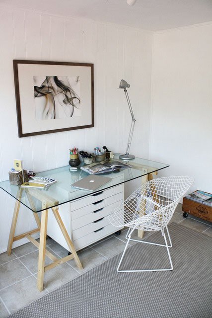 small home office design ideas - glass desk — hello lovely living