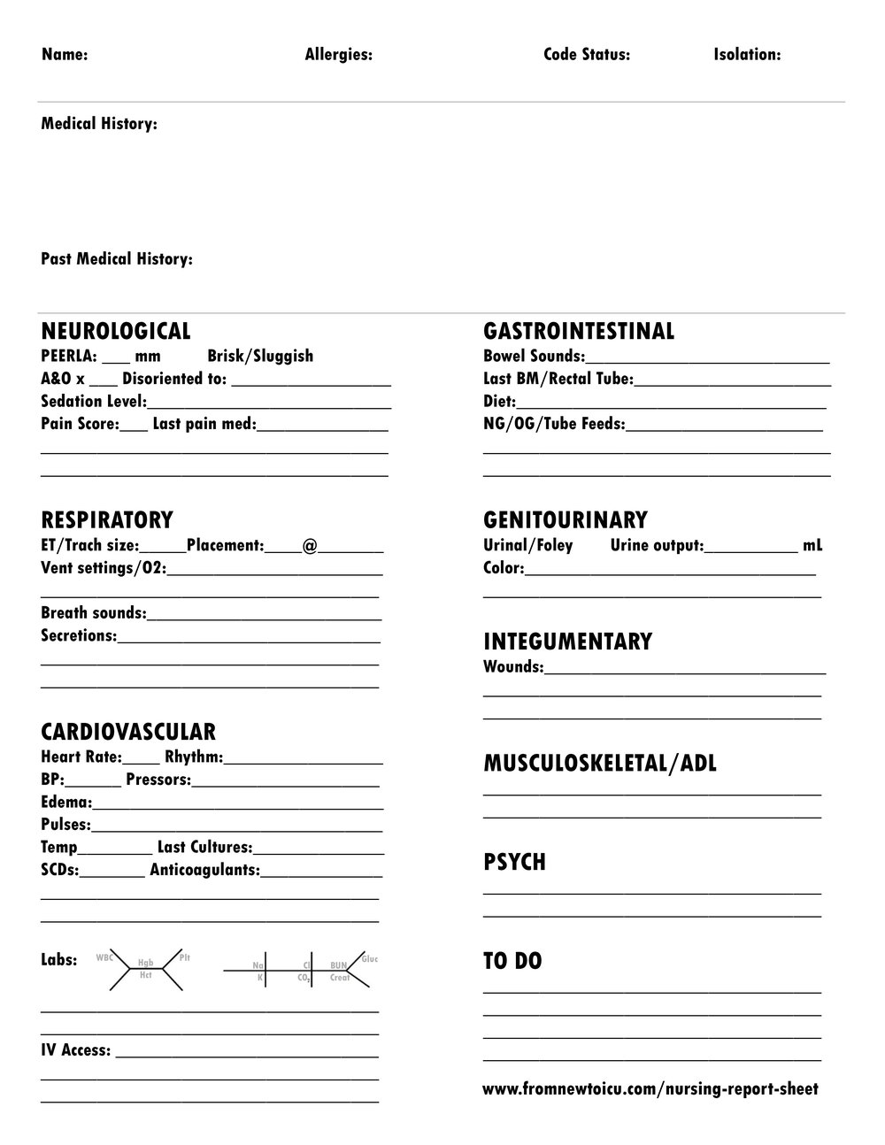 Nursing Report Sheet — From New to ICU