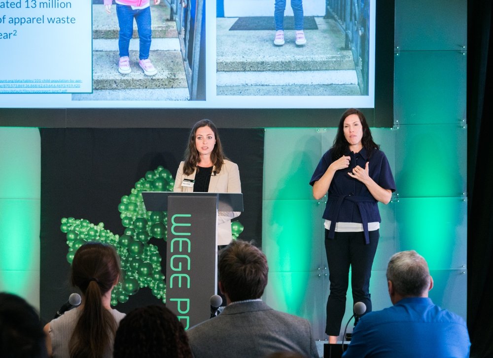  Melissa Mazzeo (left) of Booming Babies representing her team at the Wege Prize 2018 Final Presentation&nbsp; and Awards Event 