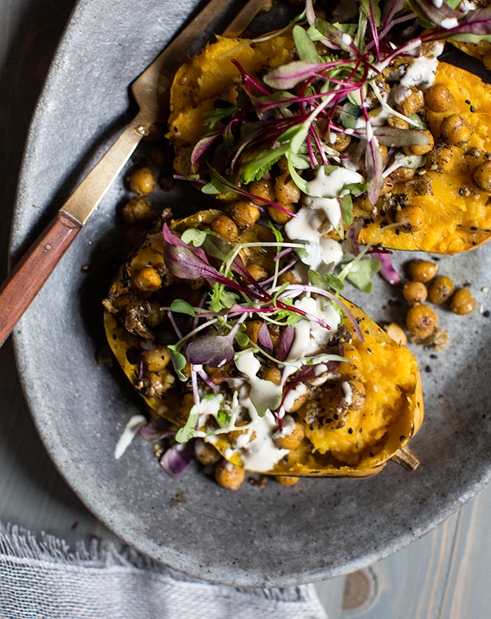 twice baked delicata squash + crispy za'atar roasted chickpeas | what's cooking good looking