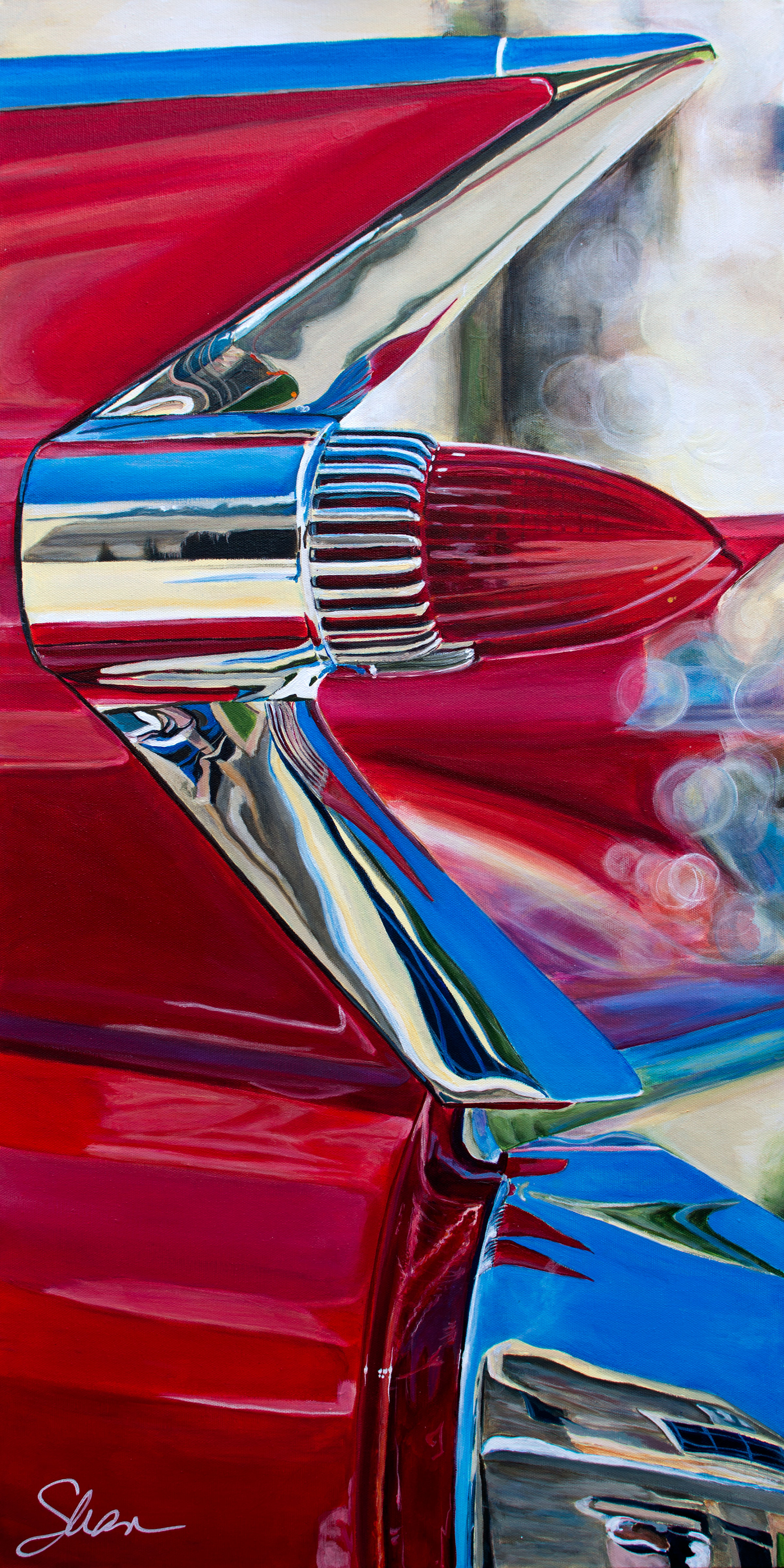  Shannon Fannin │ 1959 Cadillac Coupe deVille Red │ Acrylic on Canvas │ 36 x 24 inches or 91 ½ x 61 cm 