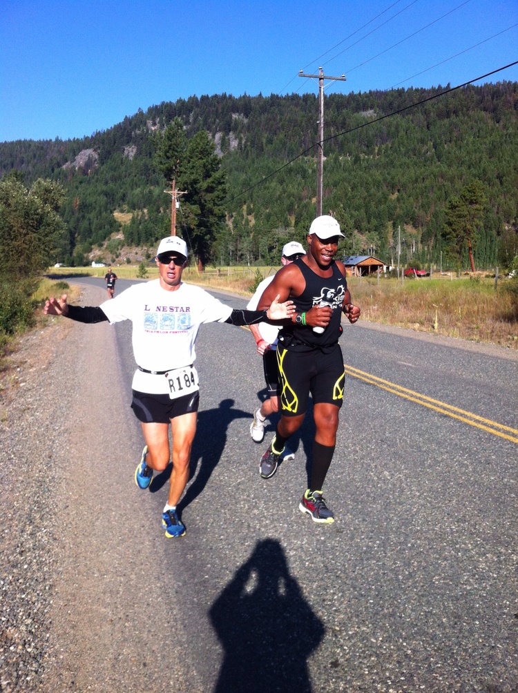  Andrew Gale with his pacer and future UMFL '14 athlete Chris Garlington during the run portion of Ultraman Canada. August 2013