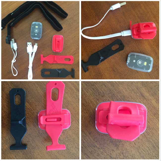 Safety lights come with  two velcro and two plastic straps, plus USB chargers