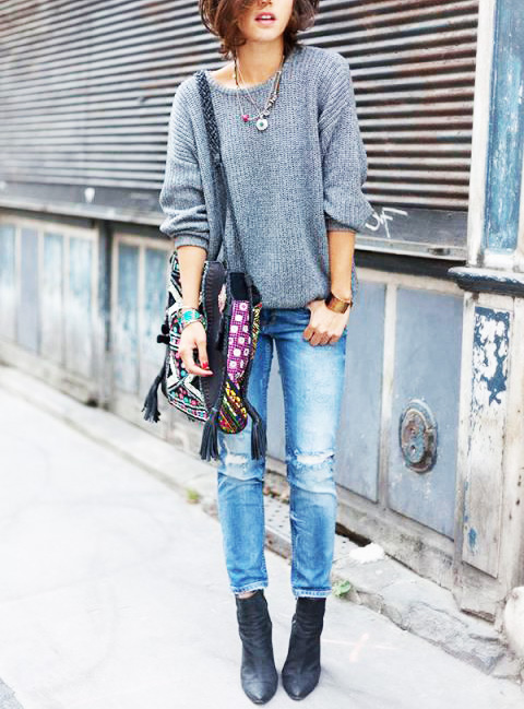 Oversized Sweater, Distressed Skinny Jeans, Black Ankle Boots, & a ...