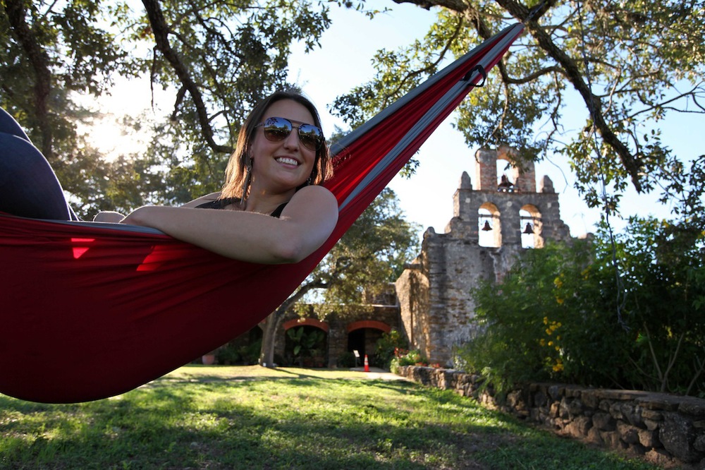  Hangin' out in her Pares in front of a historic mission. Not a bad detour in the trip! 