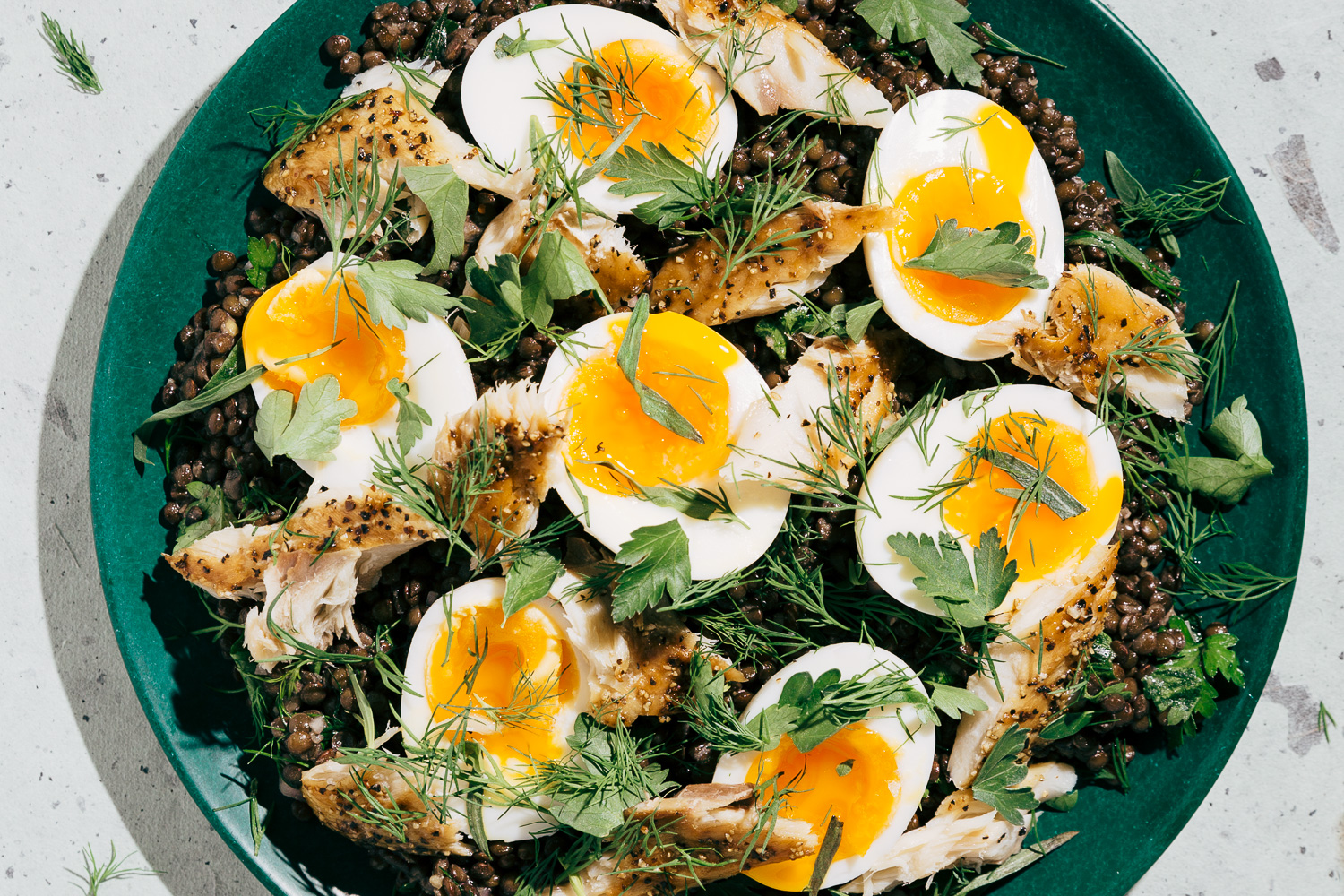 herby lentil salad with smoked mackerel and soft boiled eggs — Milly's ...