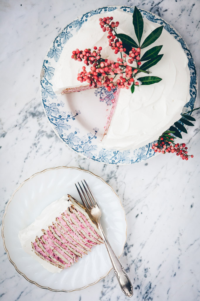 Almond Crepe Cake with Raspberry-Rose Cream Recipe by Milly's Kitchen