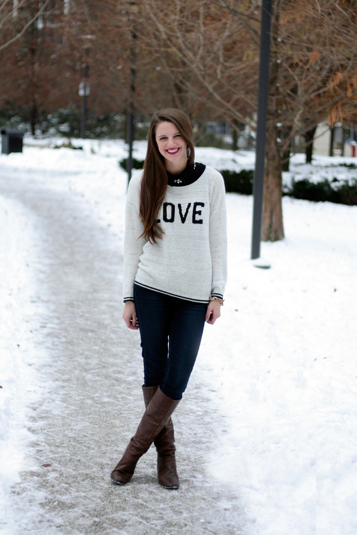 Sweater: From Fox's Chicago (similar below), Necklace: c/o ShamelesslySparkly, Jeans: Paige, Boots: BCBG (similar)