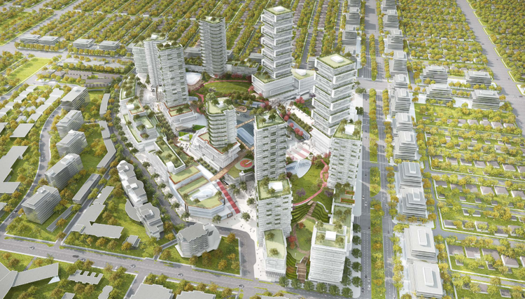(2014 VANCOUVER OAKRIDGE CENTRE INTENSIFICATION PROPOSAL. NOTE: IMAGE IS USED AS AN EXAMPLE OF A MALL INTENSIFICATION, AND DOES NOT INDICATE THAT THESE BUILDINGS WERE INTENDED FOR RENTAL HOUSING. IMAGE: CITY OF VANCOUVER/IVANHOE CAMBRIDGE/WESTBANK) 