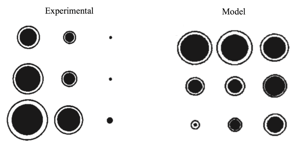  Figure A: comparison of experimental and model-derived spatial gain fields. Left: spatial gain field for a PPC neuron. Right: spatial gain field for a hidden layer unit in the model. Modified from Figure 1C and Figure 3c of Zipser and Andersen (1988). Spatial gain fields were calculated as follows: the outer circle represents the total activity after stimulus presentation. The outer circle minus the background activity during the 500ms before the stimulus presentation when the monkey was only fixating at a point yields the black circle. The black circle represents the activity due to visual inputs only. The annulus represents the activity due to eye position only. 