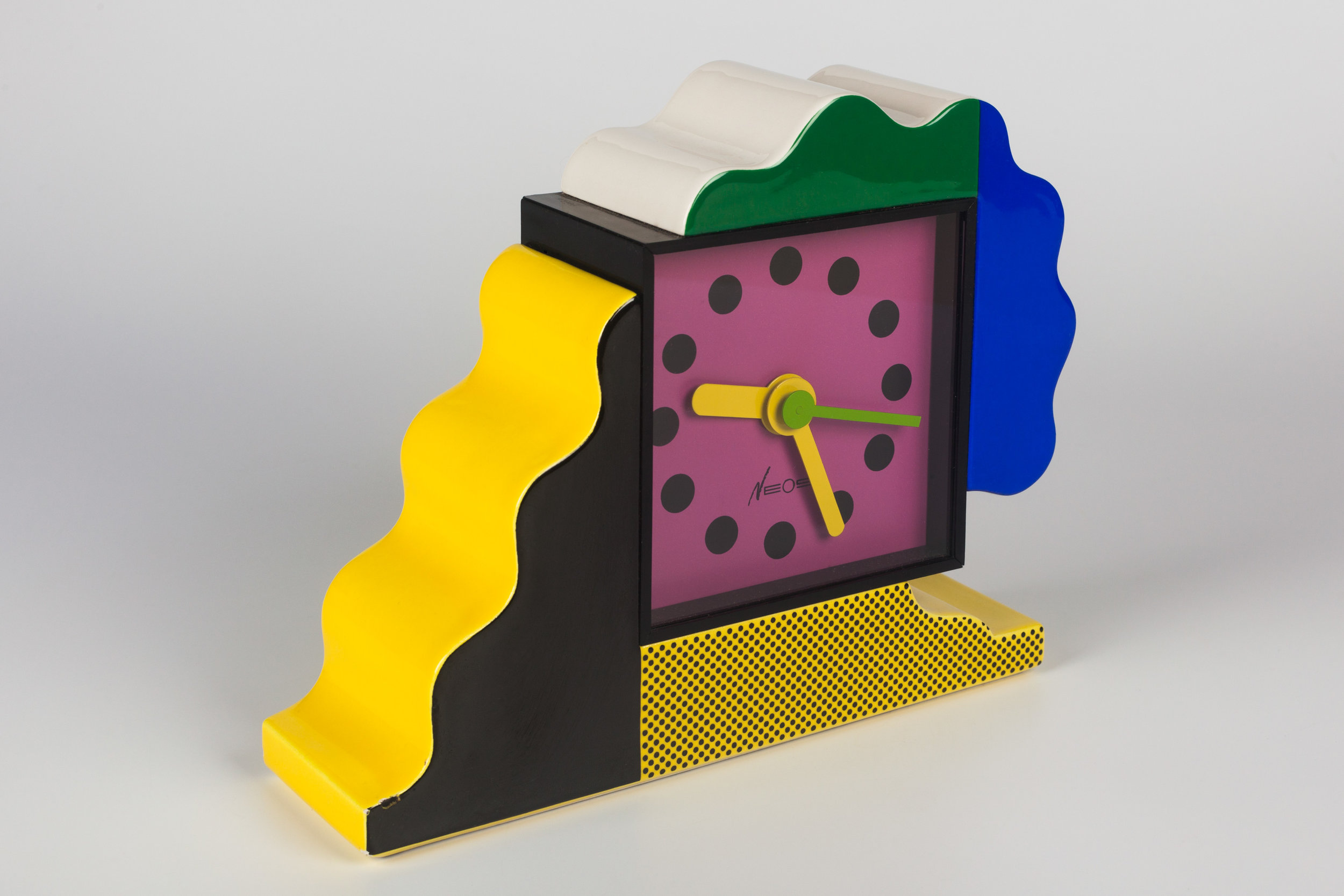MEMPHIS CERAMIC TABLE CLOCK BY DU PASQUIER AND SOWDEN FOR NEOS, ITALY, 1980S