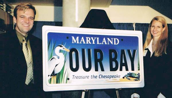 Joe and Eva Barsin, JEB Design, Inc., at the unveiling ceremony of the new Maryland Bay Plate at the National Aquarium in Baltimore, MD.