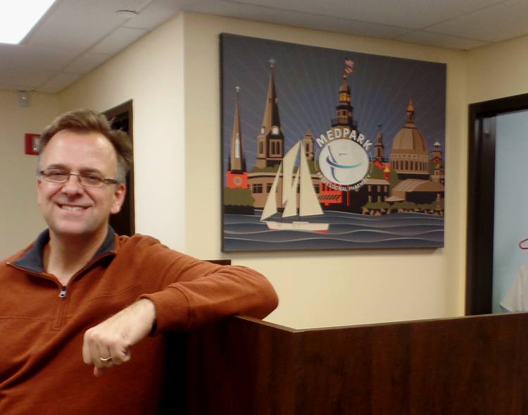 Joe barsin's illustrations highlight local scenes and add color to the room.
