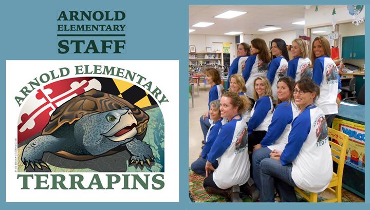 On left is the art created by Joe barsin for the front left chest and center back. On right are the awesome arnold ELEMENTARY  team!