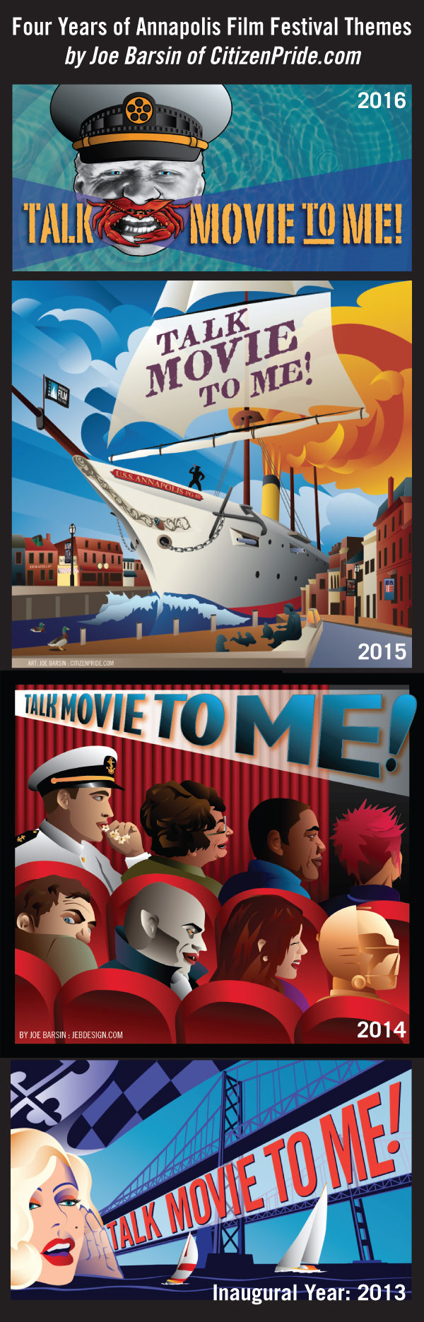 Annapolis Film Festival Posters from 2013, 2014, 2015 and 2016.