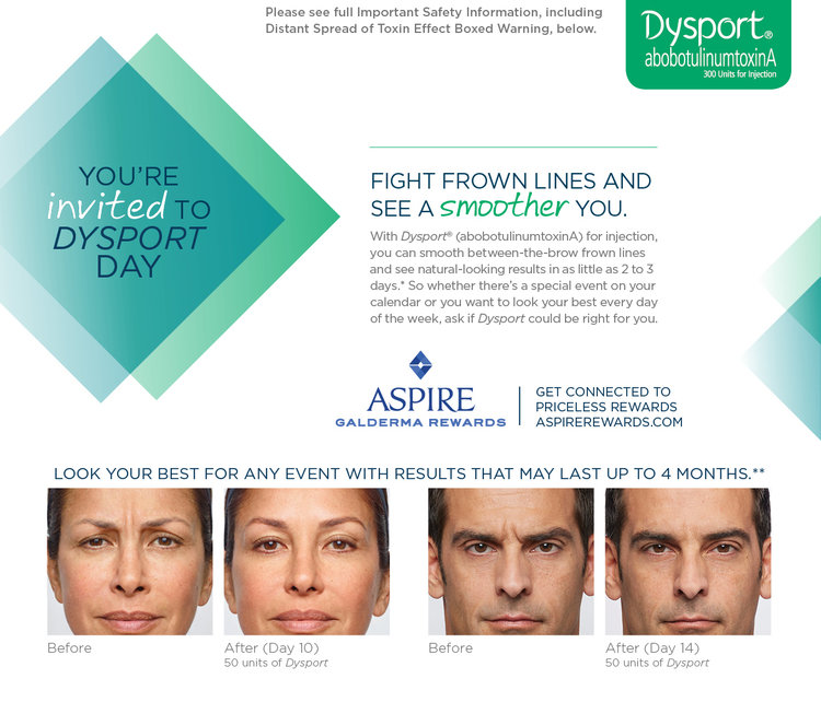  Save $75 on your next full treatment with Dysport. CLick to learn more. 