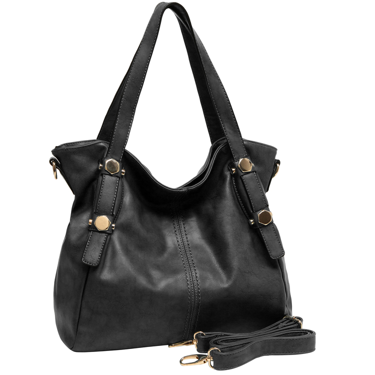CASIE Black Slouchy Shoulder Bag — MG Collection®