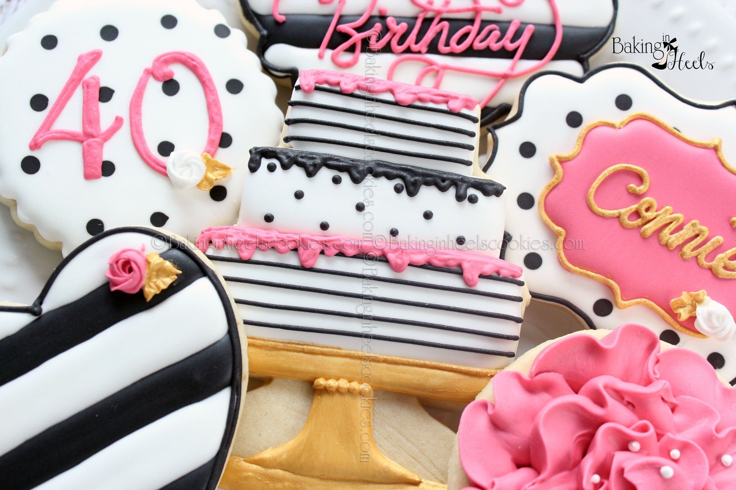 Kate Spade Birthday Inspired Cookies, Birthday Cookies, 40th Birthday, 30th  Birthday, Flower Cookies, Cake Cookies, Pink Black White Cookies — Baking  in Heels