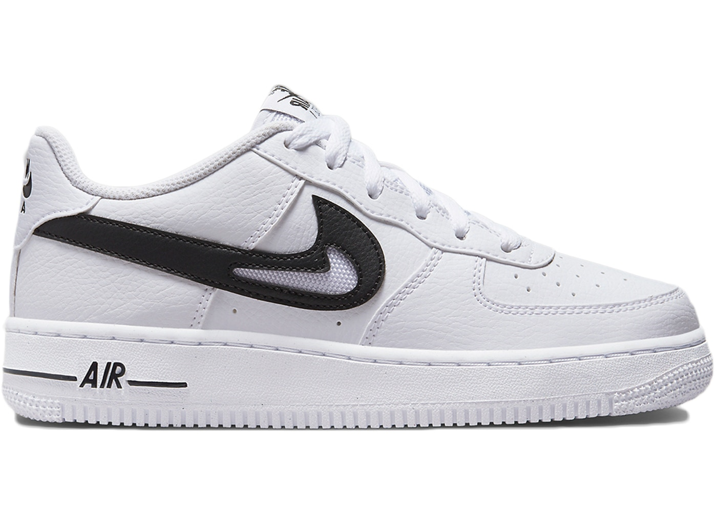 Now Available: GS Nike Air Force 1 Low Cut Out Swoosh "White Black
