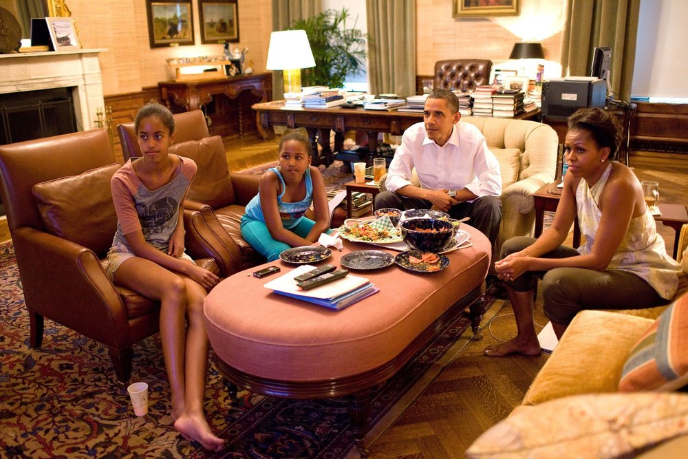President Obama's Treaty Room doubles as his night office and a family room - I'm certainly gonna miss this family!
