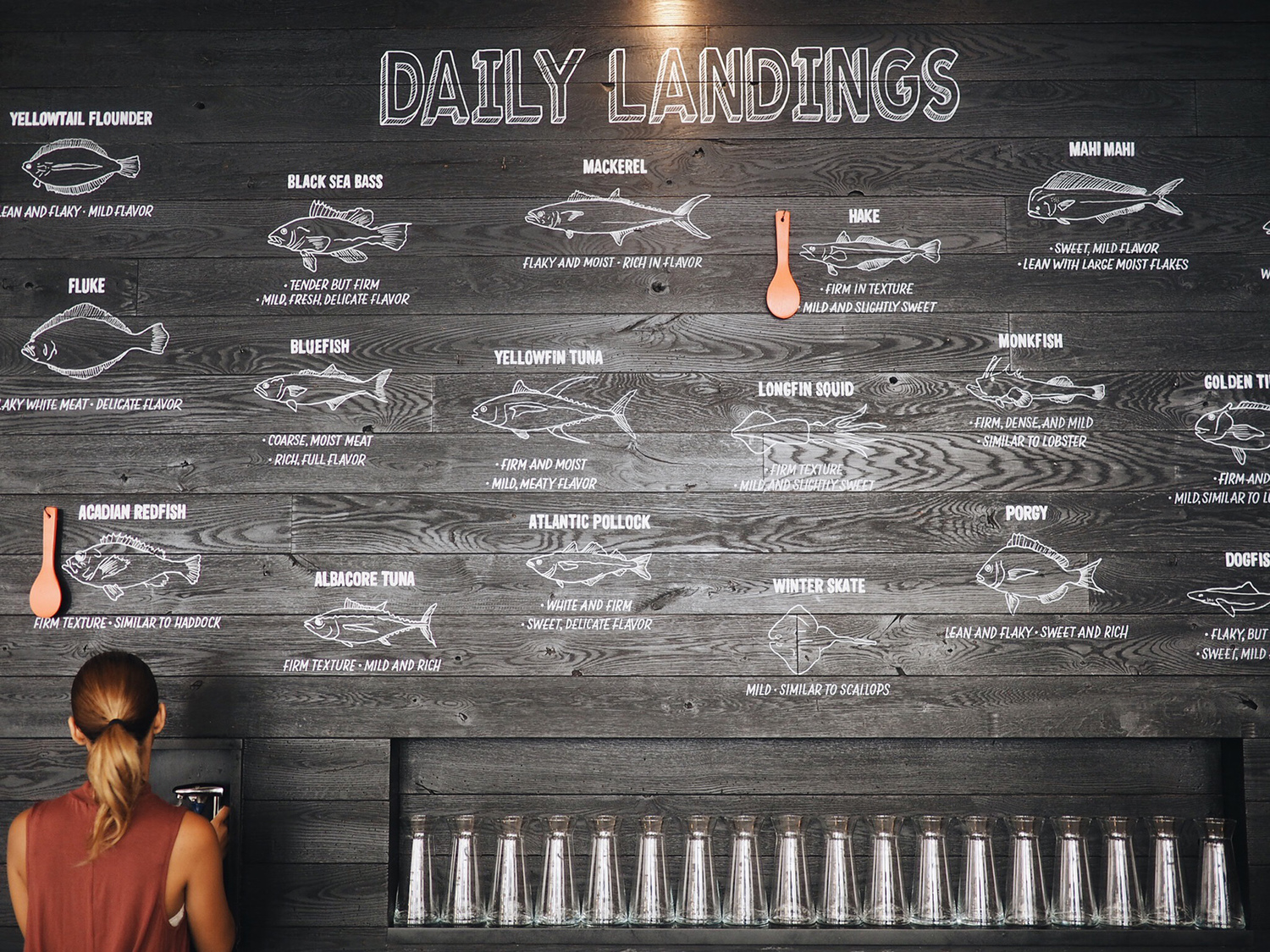 {Daily Landings wall where the catches of the day are indicated.}