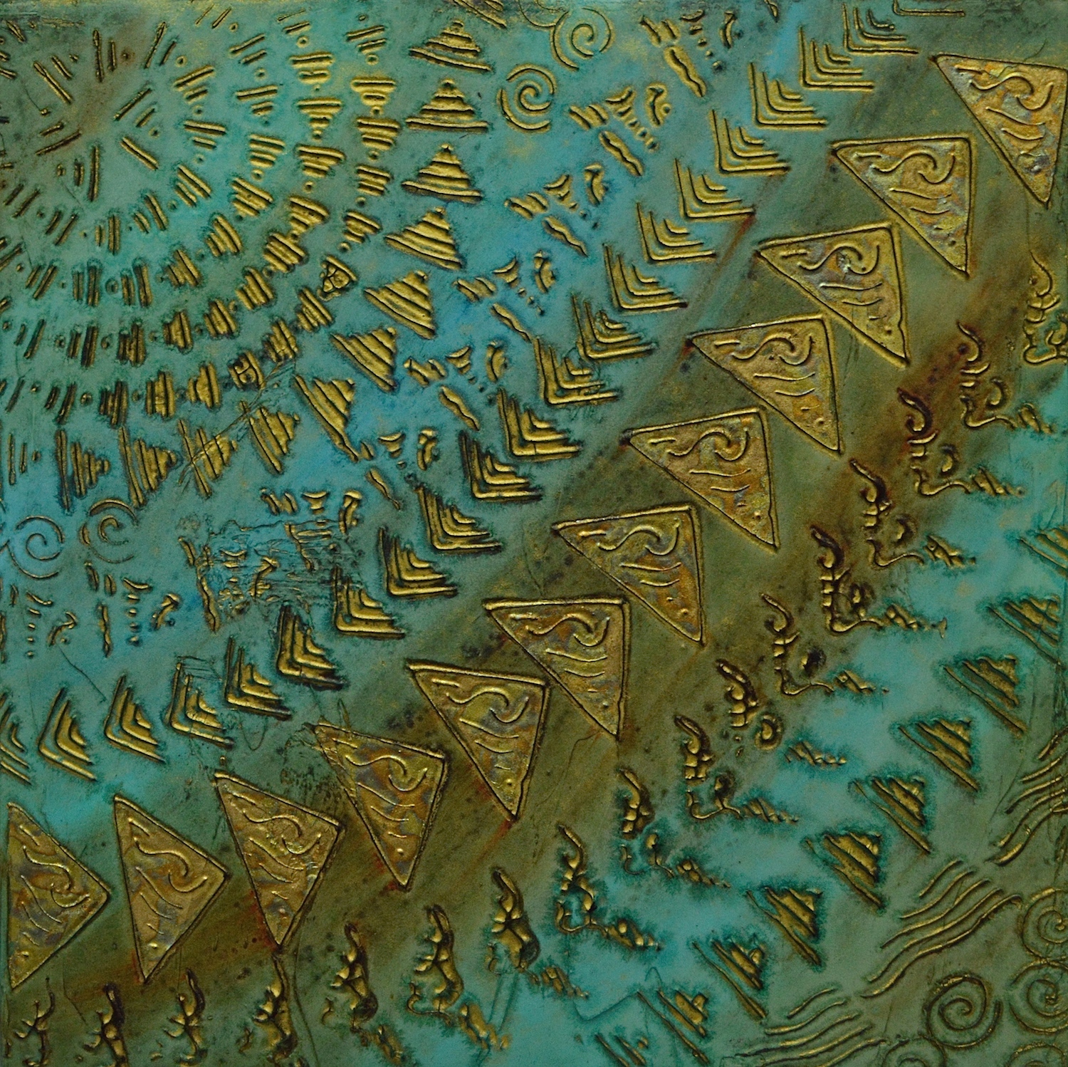 A Four Part Brief on Coral Reef # 1 of 4 @ 12" x 12' x 2" Acrylic, oil & gold leaf on archival board